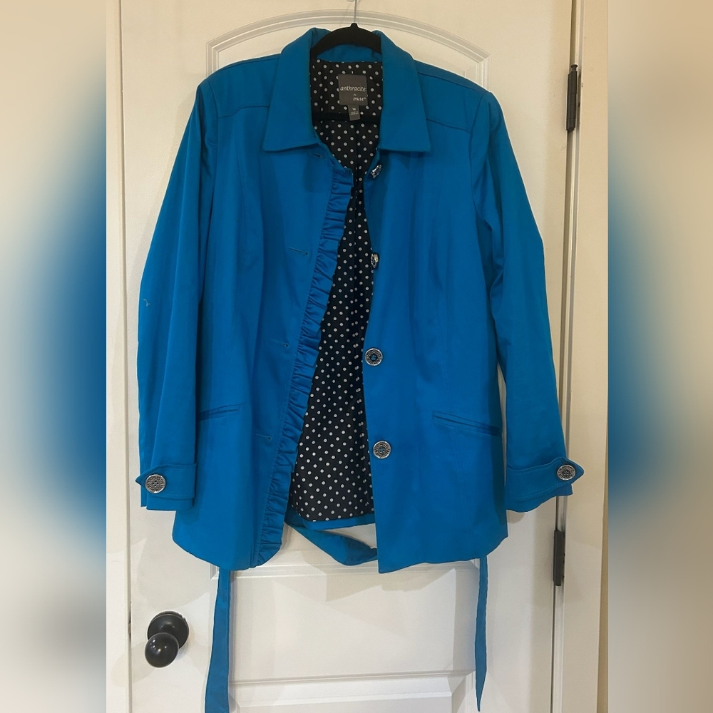 Anthracite By Muse Bright Blue Trench Coat with Polka Dot Interior